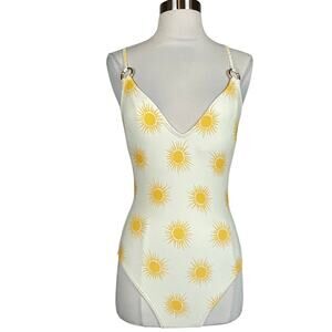 Kate Spade Sunshine Print Strappy Back One Piece Bathing Suit Yellow Size Small